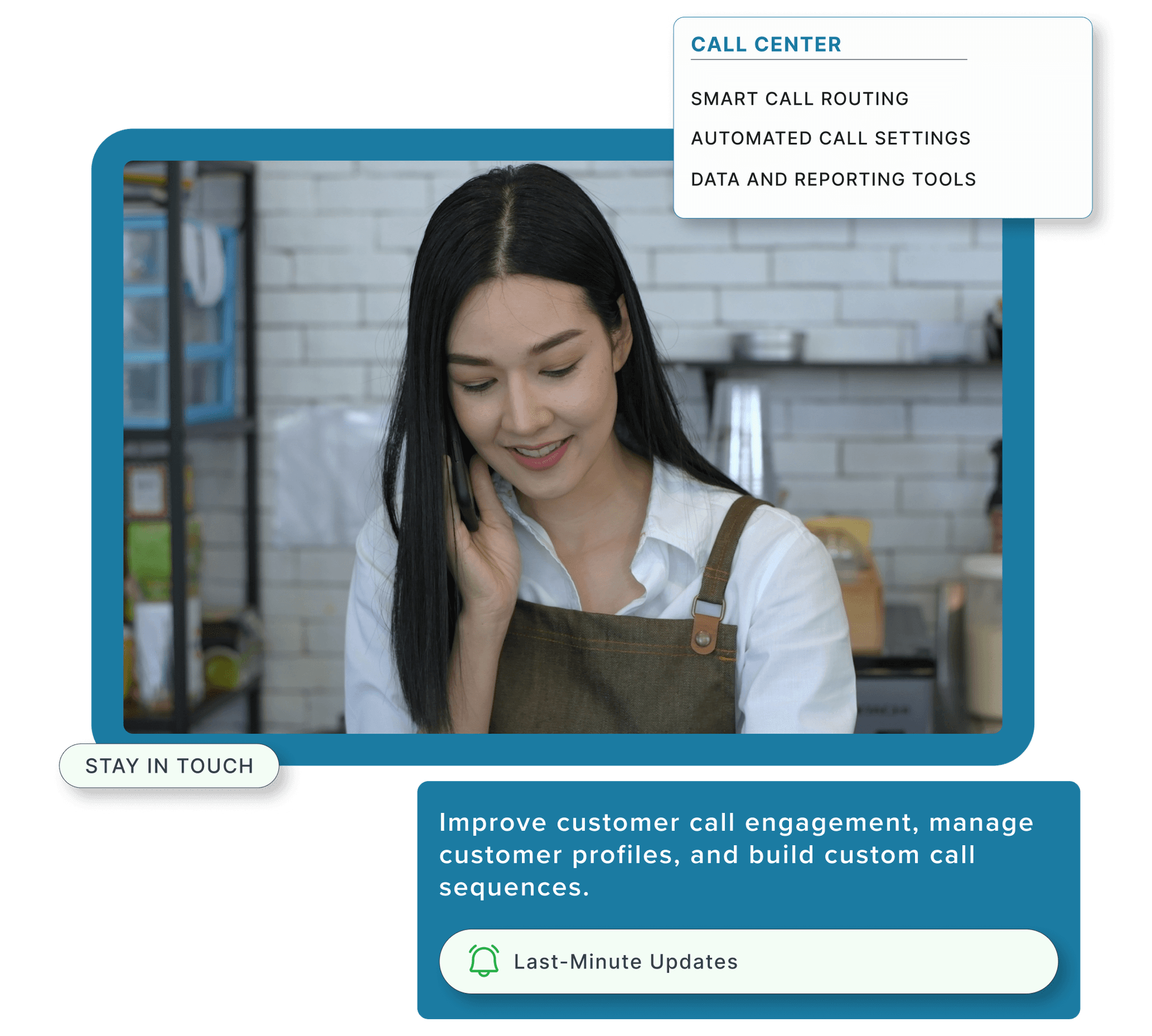 A restaurant employee using a cell phone to take orders.