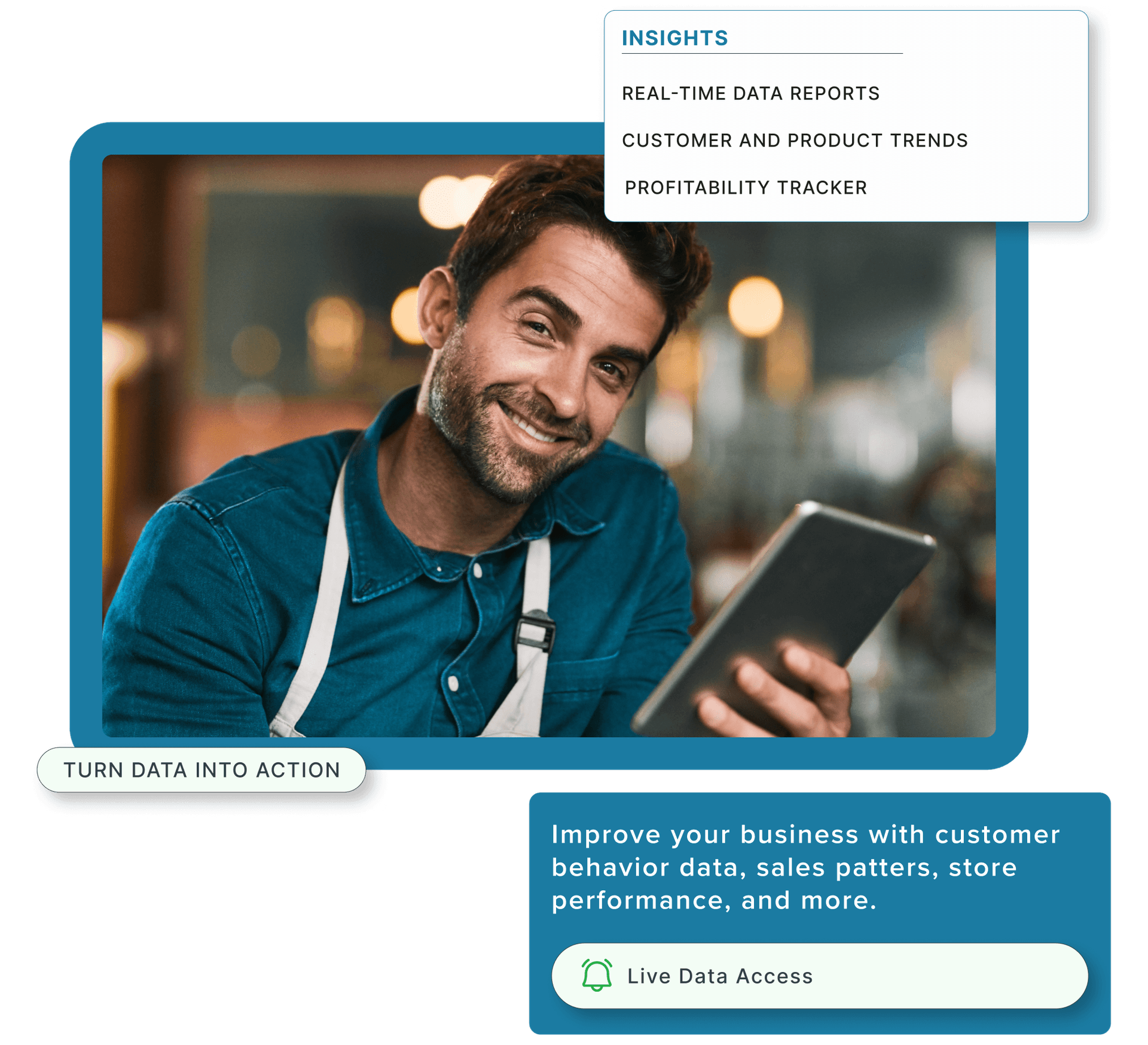 A restaurant employee using a tablet.