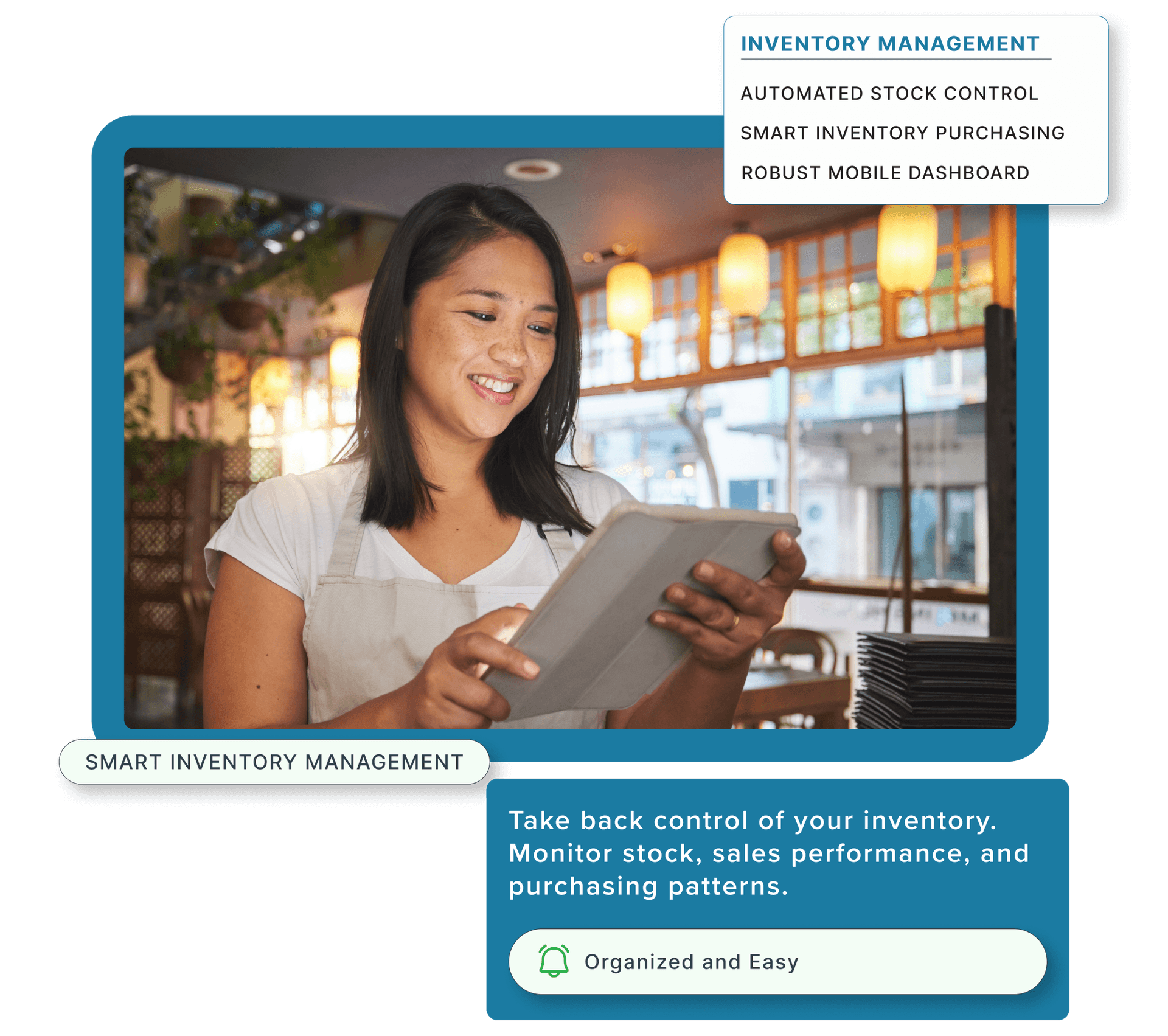 A restaurant employee using a tablet.