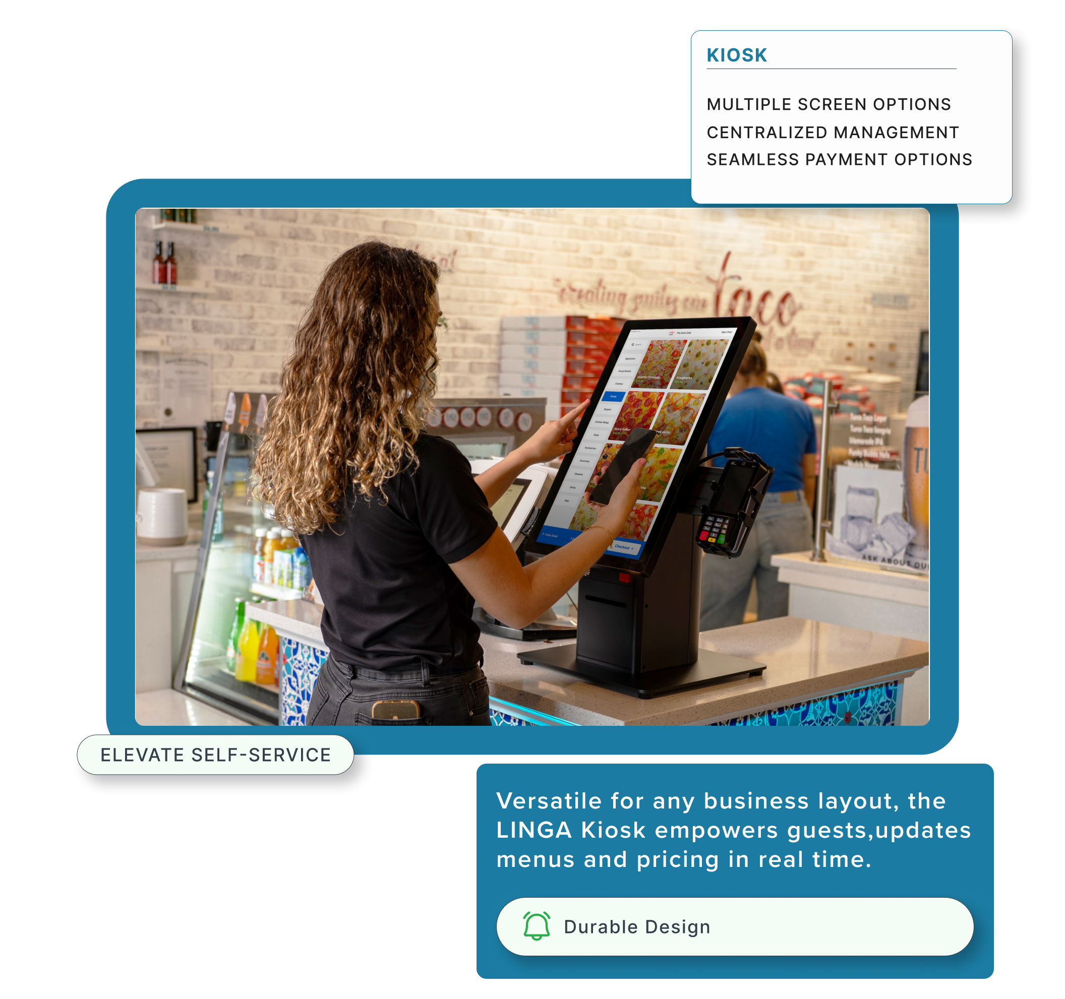 A customer ordering his meal using a LINGA kiosk.