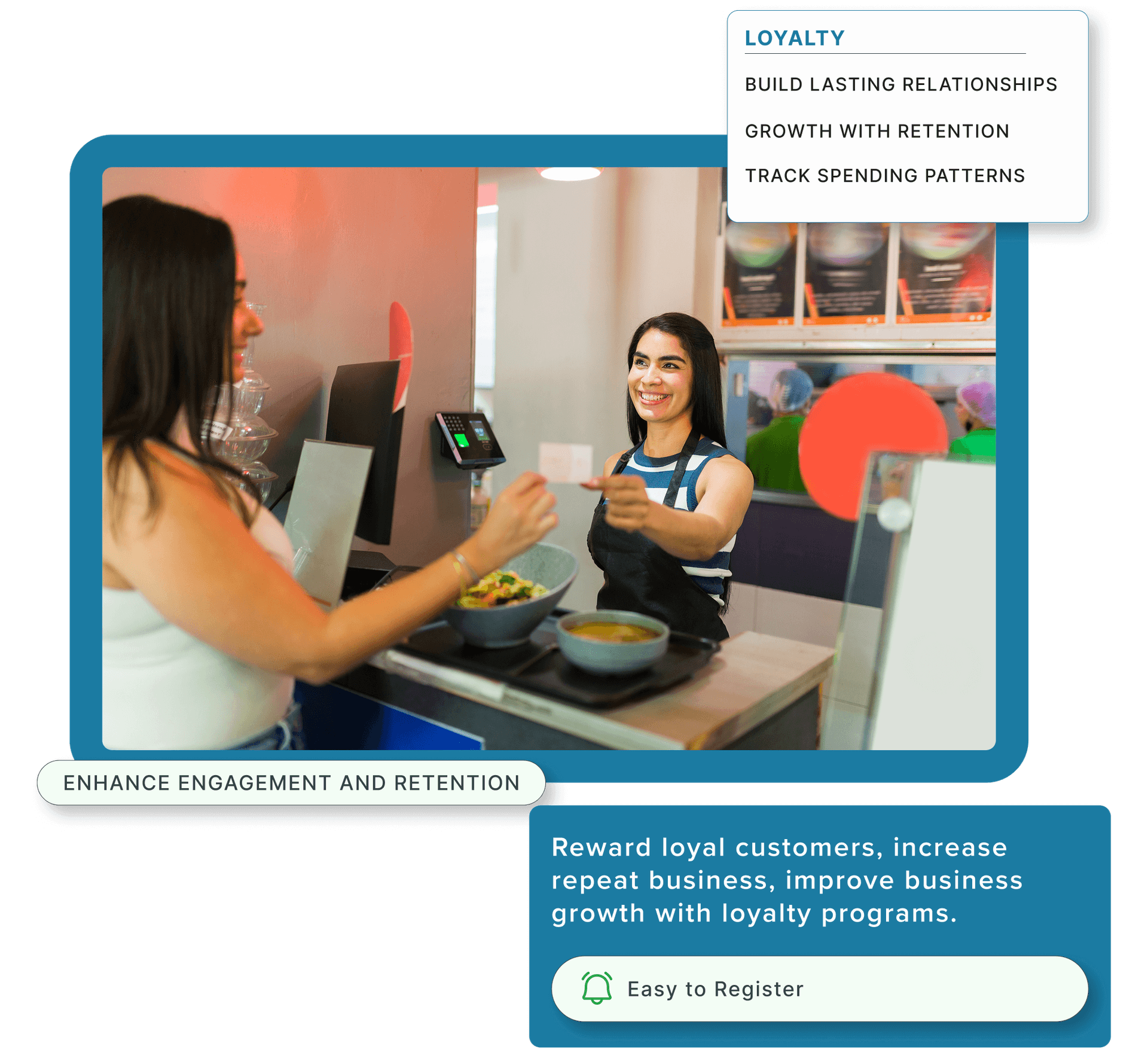 A customer handing a restaurant employee her customer loyalty card to be stamped.